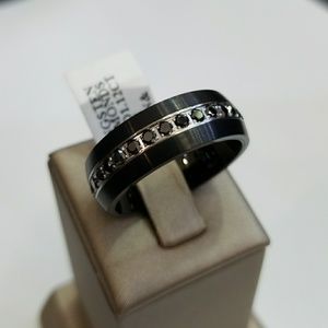 Two tone black diamond Tungsten ring